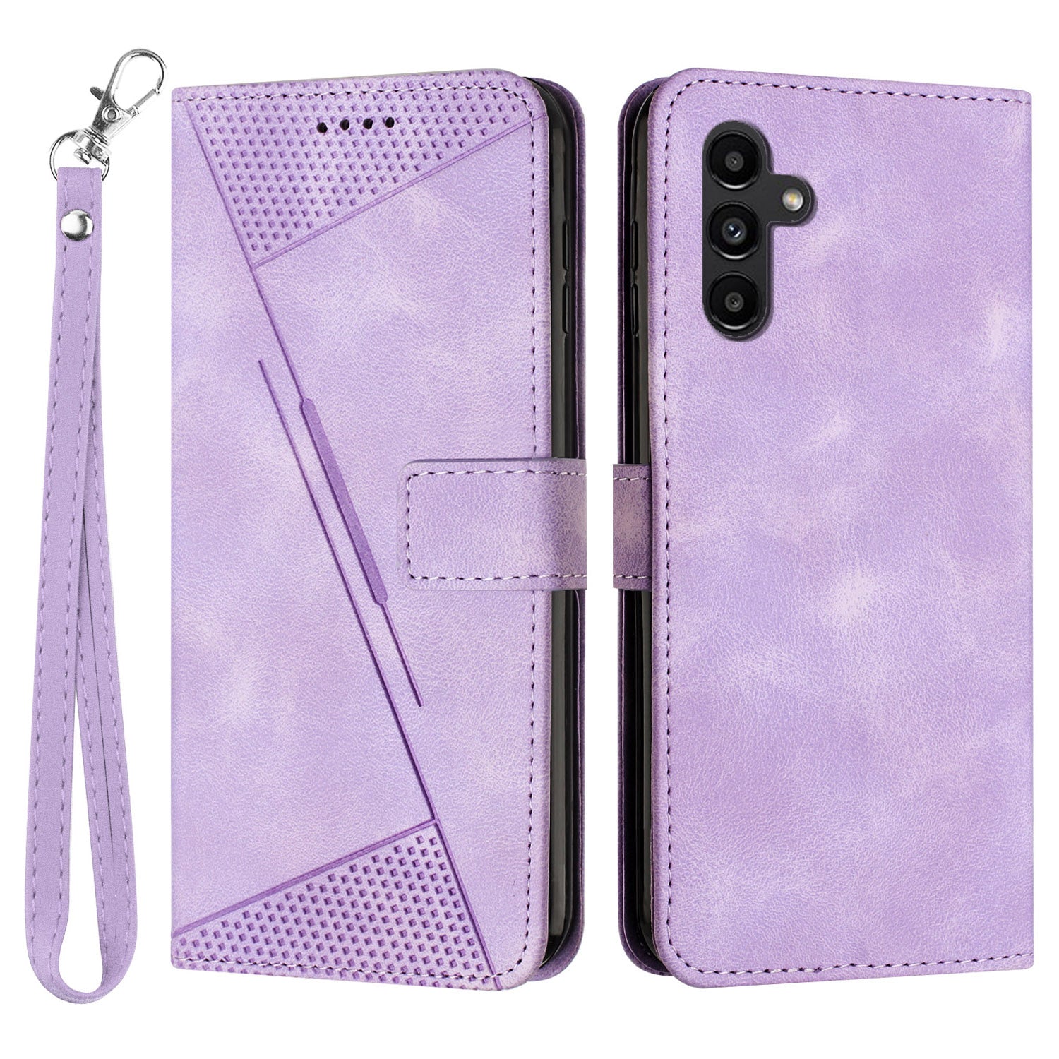 PU Leather Phone Case for Samsung Galaxy A34 5G Triangle Imprinted Stand Wallet Cover with Strap PU Leather Phone Case for Samsung Galaxy A34 5G Triangle Imprinted Stand Wallet Cover with Strap